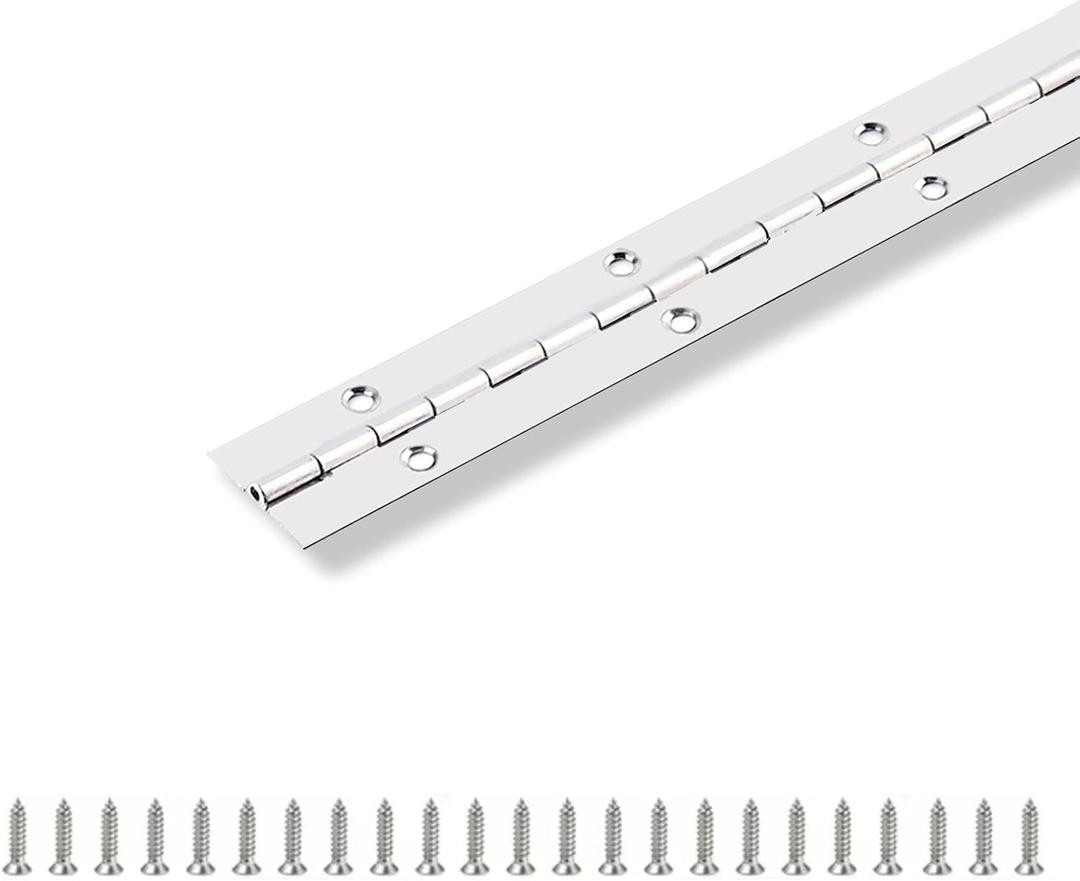 Piano Hinge 48" x 1" Stainless Steel Continuous & Piano Hinge Heavy Duty Piano Hinges, 0.039" Leaf Thickness, 1 Inch Open Width, Screw Included
