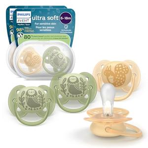 Philips Avent Ultra Soft Pacifiers - Orthodontic Design, for Babies 6-18 Months, Flexible Shield, Silicone Symmetrical Nipple, BPA-Free, 2 Sterilizing Cases, 1 Piece, SCF091/52