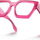 VISOONE Blue Light Blocking Glasses with TR90 Rectangle Frame and Chic Preppy Look for Women Men RIVER (Cerise Pink)