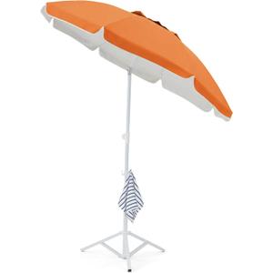 JEAREY 6.5ft Sun Shade Umbrellas, Portable Umbrella with Stand, Lightweight Sun Protection Free Standing Sport Umbrella for Outdoor Sports, Camping, Fishing, Patio, Beach, Sun Orange