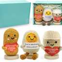 3PC Mini Funny Positive Potato, 3 inch Knitted Doll with Positive Card for Cheer Up Gifts and Party Decorations, Cute Positive Crochet Doll for Birthday Gifts (Coffee Bean+ Coffee Cup+ Egg)