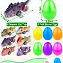 AMENON 6 Pack 4.6" Large Easter Eggs Filled with Dinosaur Pull Back Car Toys, Easter Basket Essential Stuffers,Eggs with Toys Inside Pull Back Vehicles for Kids Toddlers Boys Girls Party Favors Gifts