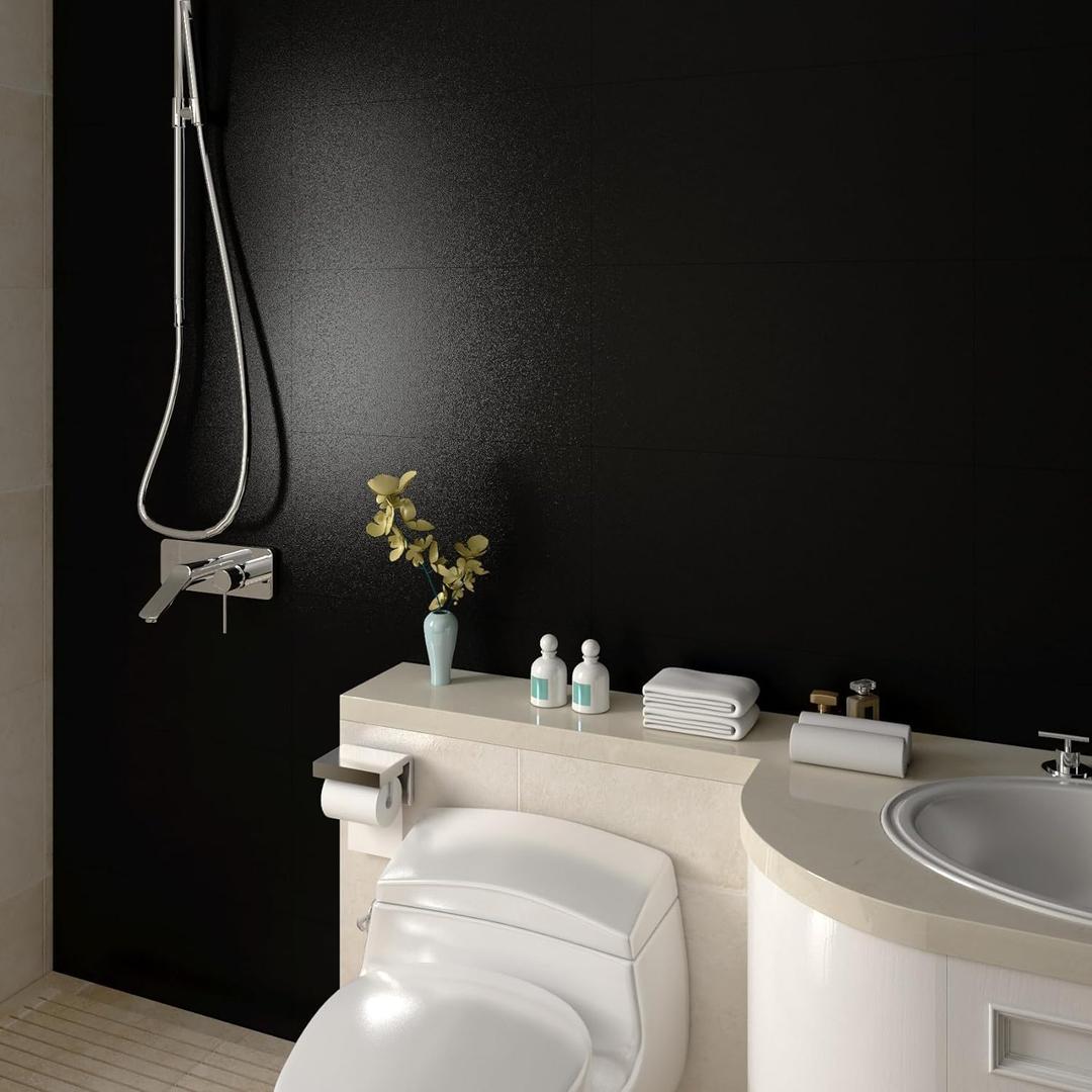Livelynine 16PCS 24x12 Black Peel and Stick Tile Matte Kitchen Backsplash Tiles Stick on Wall Tiles for Bedroom Self Adhesive Bathroom Tile Stickers Renter Friendly Sticky Back Splashes for Kitchens