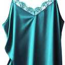Ekouaer Women's Satin Camisole Lace Silk Satin Pajama Tank Tops V Neck Soft Spaghetti Strap Loose Sleepwear, M