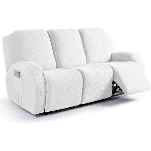 Ruaozz Recliner Sofa Covers Recliner Chair Covers Couch Covers for Reclining Couches with Pockets Washable Furniture Protector with Elastic Bottom (3 Seater, Ivory)