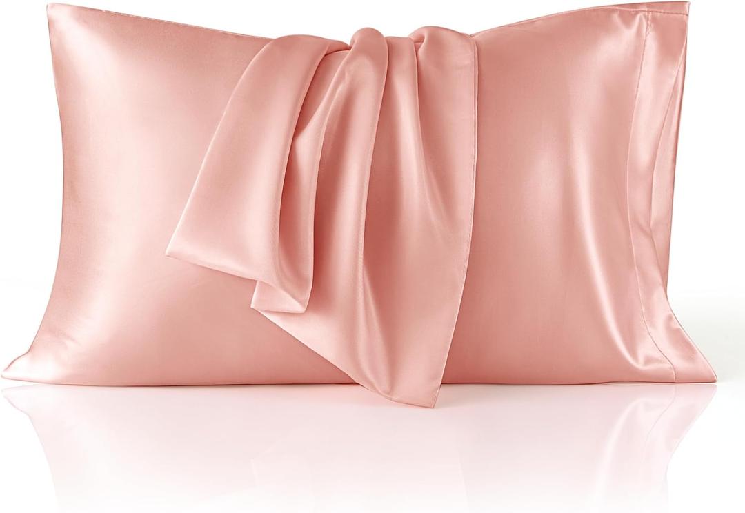 Bedsure Satin Pillowcase for Hair and Skin Queen - Peach Pink Silky Pillowcase 2 Pack with Envelope Closure, Similar to Silk Pillow Cases, Gifts for Women Men, 20x30 Inches, 2pcs