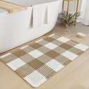 Arenarug Checkered Waffle Bath Mat, Super Absorbent Boho Farmhouse Bathroom Rugs Non Slip Washable, Ultra Soft Bath Rugs Mats with Tassels for Bathroom Floor, Brown White, 17"x24"