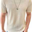 WDIRARA Men's Round Neck Short Sleeve Waffle Knit Tee Summer Casual T Shirt Tops (Beige, Medium)