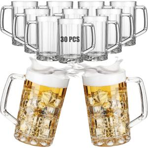 Mifoci 30 Pcs Plastic Beer Mug with Handles 16 oz Acrylic Beer Stein Bulk Oktoberfest Clear Glasses Drinking Cups for Bar Cocktail Juice Alcohol Soda Party, Dishwasher Safe