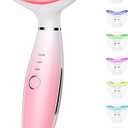 7 Color Galvanic Machines - Red Light Therapy for Face and Neck, Face Massager Tool for Wrinkles, Double Chin, Vibrating Facial Massager with Thermals, Pink
