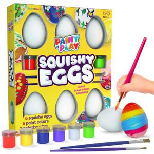 Easter Egg Squishy Painting Kit - Arts & Crafts for Girls and Boys - Kids Art Activities - Craft Gift for Kid Ages 6 7 8 9 10 Year Old Girl Gifts - Decorate 6 Slow Rising Squishies with Paint