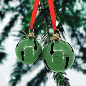 Christmas Large Jingle Bells, Set of 2 Christmas Bell Ornaments for Tree Mantel Wreath Indoor Decorations Metal (Green)