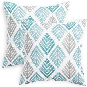 CaliTime Throw Pillow Cases Pack of 2 Cozy Fleece Two-Tone Geometric Tree Leaves Decorative Cushion Covers for Couch Bed Sofa Farmhouse Decoration 18 X 18 Inches Teal Grey