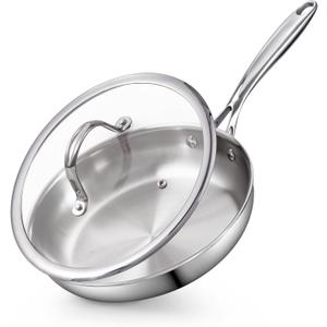 Cooks Standard Stainless Steel Frying Pan with Lid, 8-Inch Multi-Ply Clad Wok Stir Fry Pan, Kitchen Skillet, Silver