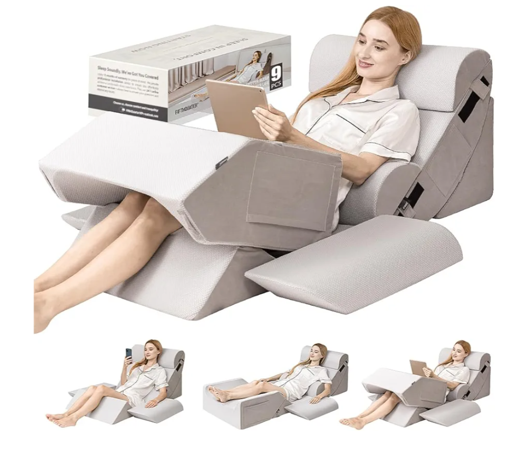 Ziixmile Wedge Pillow Set for After Surgery – 4PCS Orthopedic Bed Wedge Pillows for Sleeping – Adjustable Memory Foam Triangle Support for Back Pain Relief, Acid Reflux & Recovery (Grey)