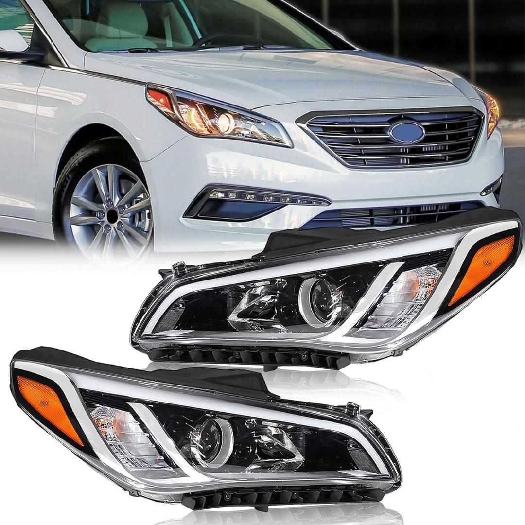 TODO Headlight Assembly Compatible with 2015-2017 Hyundai Sonata SE/Sport/Limited/ECO, Head Lamp Replacement with Bulbs & Parking Lamp 92101-C2050 92102-C2050, Driver & Passenger Side (pair)