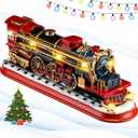 Gerrii Vintage Train Decoration Resin Figurine with LED String Lights Battery Operated Retro Nostalgic Train Lover Gift Ornament Decor for Village Mantel Shelf Display Collectible