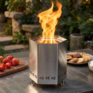 Tabletop Fire Pit, 8.0 x 5.5 in Smokeless Fire Pit with Stand,Small Portable Burning Table Top Firepit Fueled by Wood & Pellet,Low Smoke Camping Stove for Outdoor Patio & Indoor with Carry Bag