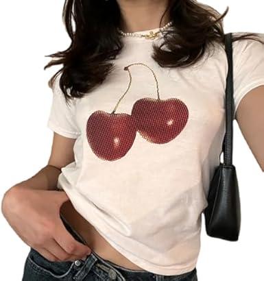 Baby Tees Y2k Shirt 2000s Fashion Cute Shirts 90s Outfit Woman Graphic Tees Y2k Vintage Clothes, Size L