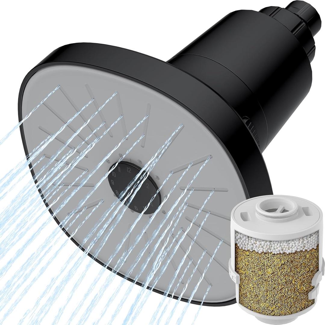 Ryamen Filtered Shower head, Rain Shower Head with Filter, High Pressure Shower Filter Head for Hard Water, 99% REMOVAL for Chlorine, Heavy Metals, Improves Skin & Hair (Filtered, Black S6)