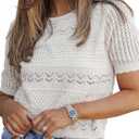 Dokotoo Women's Short Sleeve Sweater Crew Neck Crochet Knit Hollow Out Pullover Top (Beige, S)