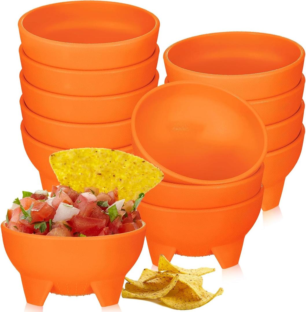 Maxcheck 12 Pcs Salsa Bowls for Party 4.5" Diameter, Plastic Mexican Salsa Bowls Guacamole Cute Chips and Food Serving Dish for Party Fiesta Chip Dish food Candy(Orange)