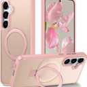STERKER Designed for Samsung Galaxy S25 + Case Magnetic Ring Stand [Military Grade Drop Protection][Compatible with Magnetic] Translucent Slim S25 Plus, Pink