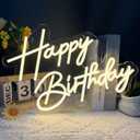 Happy Birthday Neon Sign for Wall Decor, Warm White LED Neon Light Signs, Art Decoration Happy Birthday Neon Light Sign for All Birthday Party Decoration with 2 Pcs Pasters (1712 Inch)