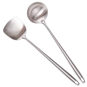 17” Wok Spatula and Ladle - 304 Stainless Steel Wok Tools Set, 2-Pieces Extra Long Handle Cooking Tools, All Metal Wok Utensils and Wok Accessories for Cast Iron/Carbon Steel Wok