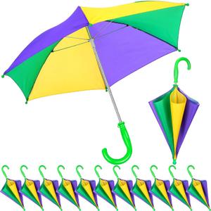 Hillban 12 Pcs Umbrella DIY Second Line Umbrella Parasol for Wedding Bridal Masquerade Party Accessories (Black Gold,Full 32 Inch Arc)