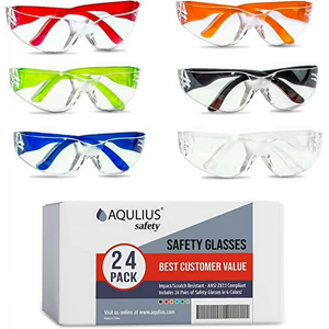 Aqulius 24 Pack Crystal Clear Eye Protection Safety Glasses for Construction, Shooting - Impact and Scratch Resistant Safety Goggles