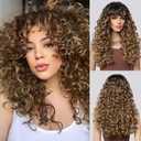 LONAI Blonde Curly Wig Long Curly Wigs with Bangs for Women WIG006 Synthetic Hair Wig Vintage Hairstyle for Daily Use Party Cosplay-Honey Blonde with Dark Roots (23 Inch (Pack of 1))