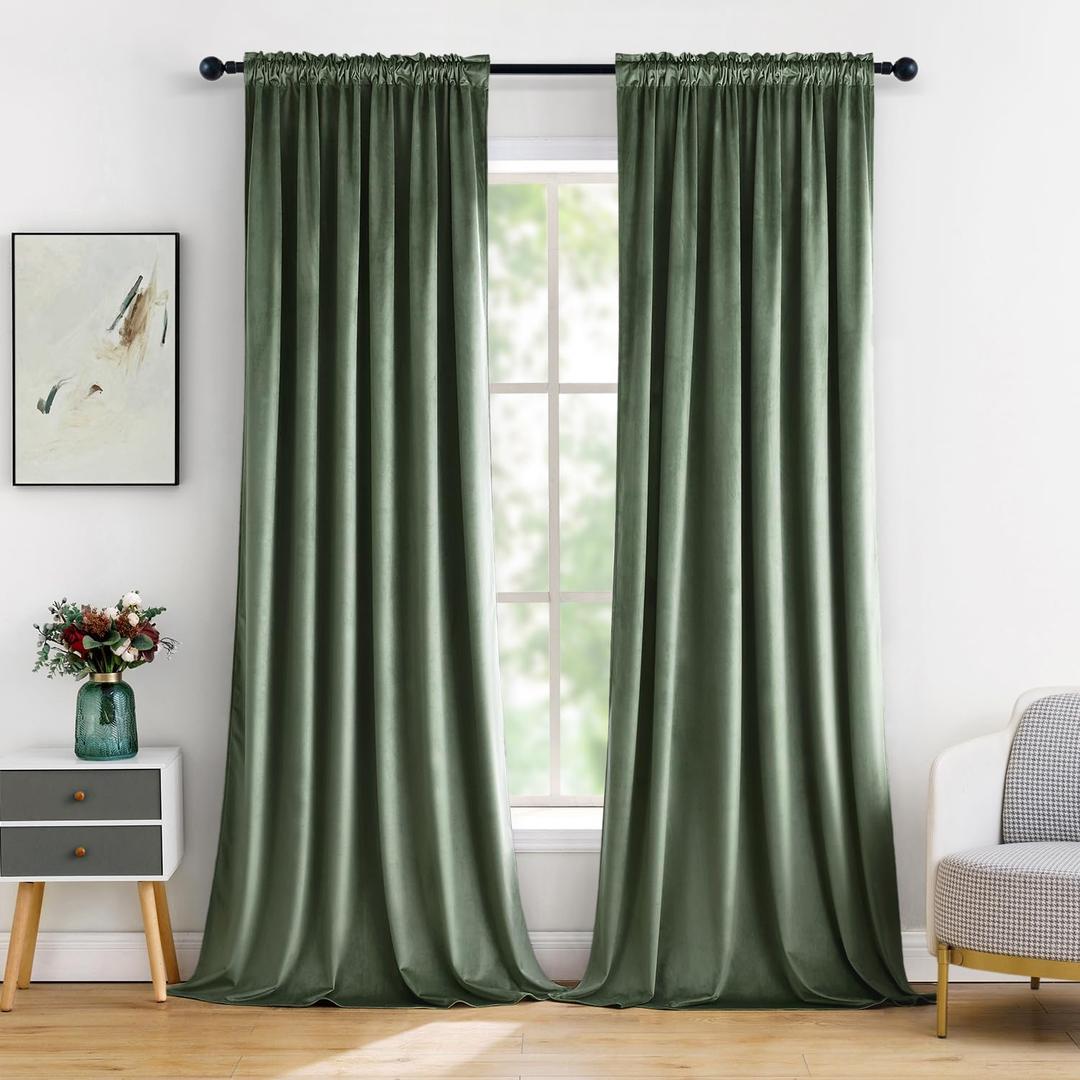 MIULEE Velvet Curtains Sage Green Thermal Insulated Blackout Curtain Drapes for Bedroom Living Room Darkening 84 Inches Long Curtains Panels Rod Pocket Set of 2, 52"W x 84"L (Pack of 2)