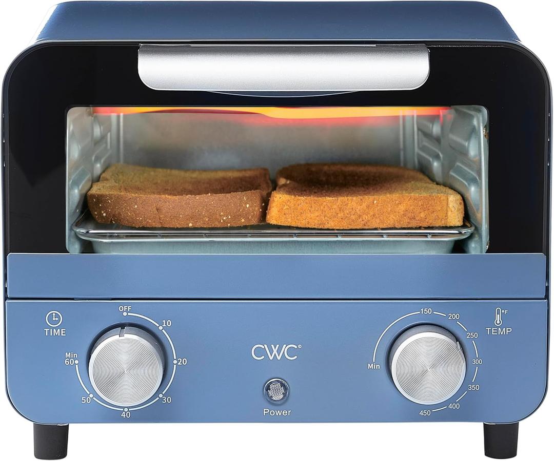 COOK WITH COLOR Mini Toaster Oven: 600W Power, Precision Timer, Auto Shutoff, and Culinary Delights Up To 450 Degrees, Navy