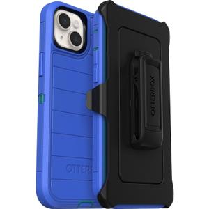 OtterBox iPhone 15 Plus and iPhone 14 Plus Defender Series Pro Case - RAIN Check (Blue), screenless, Rugged & Durable, with Port Protection, Includes Holster Clip Kickstand