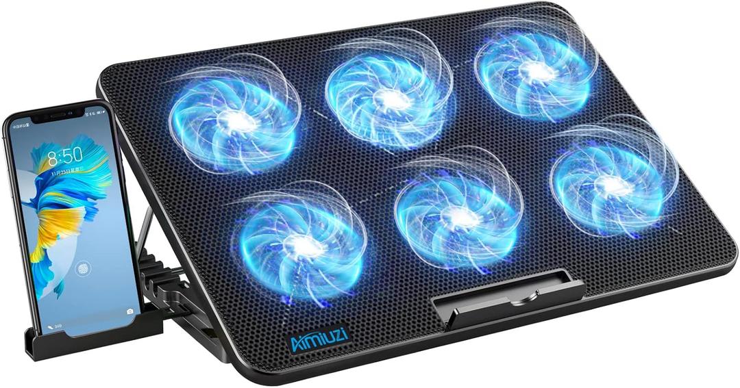 AIMIUZI Laptop Cooling Pad, Gaming Laptop Cooler with 6 Quiet Fans, Laptop Fan Cooling Pad Fits 12-17 Inch Laptop, USB Port Powered, 7 Adjustable Height (Black)