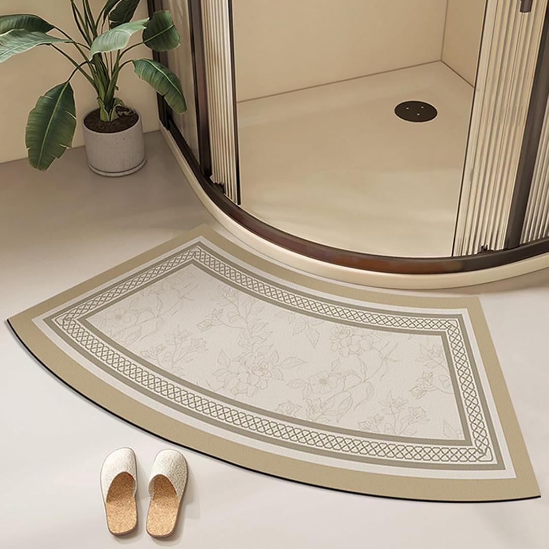 Fast Drying Curved Bath Mat Shower Mats for Round Bathroom and Shower, Strong Absorbent Corner Bath Mat, Rubber Non-Slip Bottom, Easy to Clean, 45x100cm(18x40inch),A