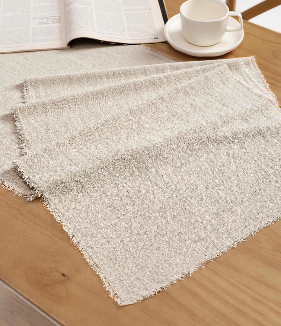 Vitalizart Beige Table Runner 14 x 90 Inches Long Slub Texture Cotton Linen Table Runner for Rustic Home Decorations Dining Room Wedding Decor Reception Bridal Shower Thanksgiving Christmas