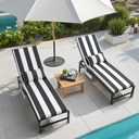 Outdoor Chaise Lounge Cushion Set of 2 with Head Pillow and Side Pockets, Water Repellent & Weather Resistant Patio Recliner Lounge Chair Cushions for Lawn, Pool & Beach (Black Stripe, 72" x 21")