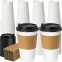YEEHAW Coffee Cups with Lids 16 oz 50 Pack Upgraded, Disposable Paper Cups with Lids, To Go Coffee Cups with Sleeves for Hot Beverages and Drinkings, Cups with Upgraded 300gsm Material, 2.4"*5.3"*3.5"