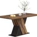 LITTLE TREE 55-Inch Dining Table for 6, Wooden Rectangle Kitchen Table, Large Dining Room Tables, Industrial Dinner Table with Heavy Duty Pedestal, Rustic Brown