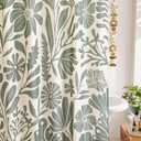 RoomTalks Vintage Floral Faux Linen Shower Curtain for Bathroom in Beige and Greenish - 210GSM Heavy Duty Modern Farmhouse Matisse Flowers Plants Botanical Shower Curtain Set Aesthetic Bathroom Decor