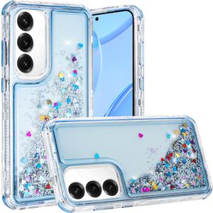 Designed for Samsung Galaxy S25 Case with Liquid Glitter, 3-in-1 Military-Grade Protection & Sparkling Quicksand Design, Clear Anti-Yellowing Bling Galaxy S25 Case for Women 6.2 (Blue)