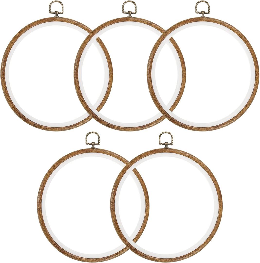 PATIKIL 5 Pieces 8 Inch Embroidery Hoops Frame Round Imitated Wood Circle Cross Stitch Hoop Ring for Embroidery Art Craft Handy Sewing Decoration