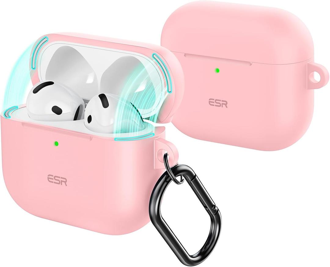 ESR for AirPods 4 Case, Compatible with Apple AirPods 4 Case (2024) (USB-C), Magnetic Lid, Full Drop Protection Cover with Carabiner, Cloud Series, Pink