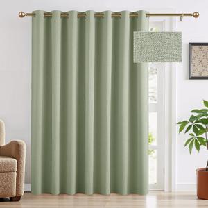 RYB HOME Sage Green 100% Blackout Linen Curtain for Sliding Doors, Thermal Insulated 100% Privacy Modern Window Curtain for Bedroom Living Room Nursery, Grommet, W100 x L96, 1 Panel