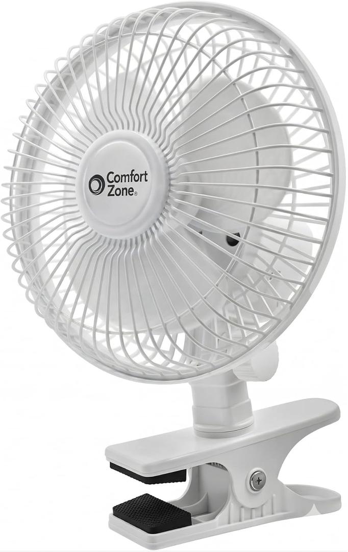 Comfort Zone Portable Clip on Fan with Fully Adjustable Tilt, Electric, 6 inch, Quiet, Indoor, 2 Speed, Mini Desk Fan, Table Fan, Airflow 6.53 ft/sec, Ideal for Home, Bedroom, Dorm & Office, CZ6C
