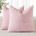 decorUhome Chenille Blush Pink Summer Throw Pillow Covers 18x18 Inch Set of 2, Decorative Soft Couch Pillow Covers Solid Dyed Accent Farmhouse Neutral Square Pillow Cases for Sofa