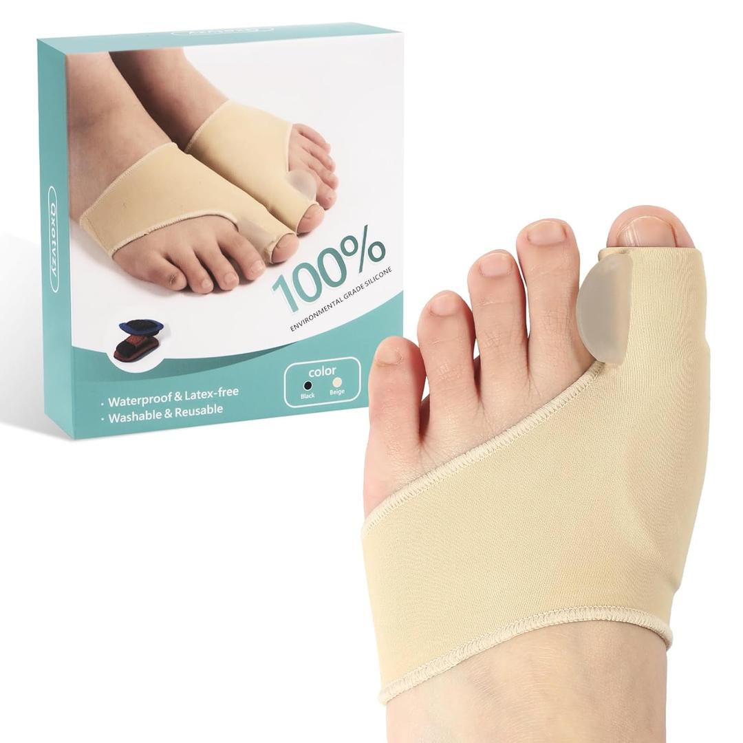 Bunion Corrector Relief Sleeve, 2 Pairs Gel Bunion Corrector for Men & Women,Bunion Corrector Socks,Comfortable & Breathable for Day/Night Support (Black+Skin)