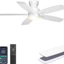 Ohniyou Ceiling Fans with Lights, 42'' Low Profile Ceiling Fan with Light and Remote/APP Control, Modern Flush Mount Ceiling Fan for Indoor Bedroom Kitchen, Dimmable, Qiuet DC Motor, White